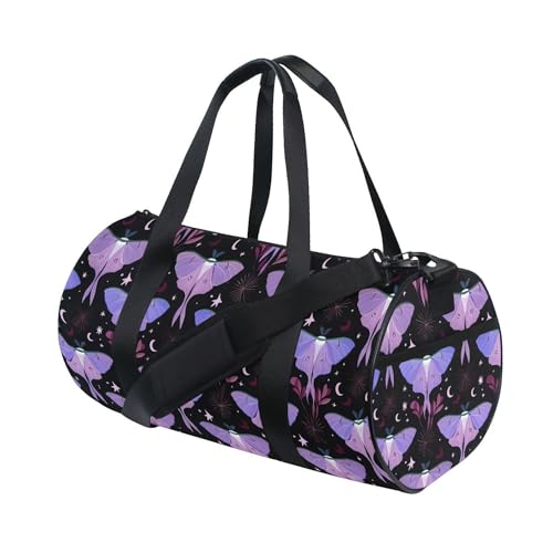 MNSRUU Sports Duffel Bags, Purple Moth Athletic Gym Bag Overnight Workout Travel Tote Luggage for Men Women Yoga - color: Moths I18589