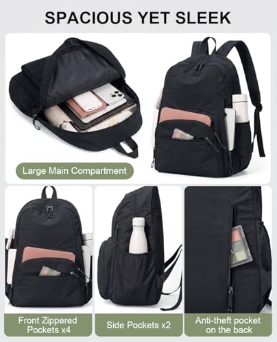 Backpack for Women, Work College Laptop Backpack, Lightweight Travel Backpack Purse, Casual Daypack Bag (Black) - color: Black