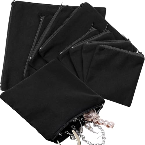 Sanwuta 8 Pcs Zippered Silver Storage Bags Anti Tarnish Silver Pouches Keeper Jewelry Storage Protector Bags (3.9 x 3.9/5.9 x 5.9/7.9 x 7.9 Inch,Black) - color: Black, size: 3.9 x 3.9/5.9 x 5.9/7.9 x 7.9 Inch