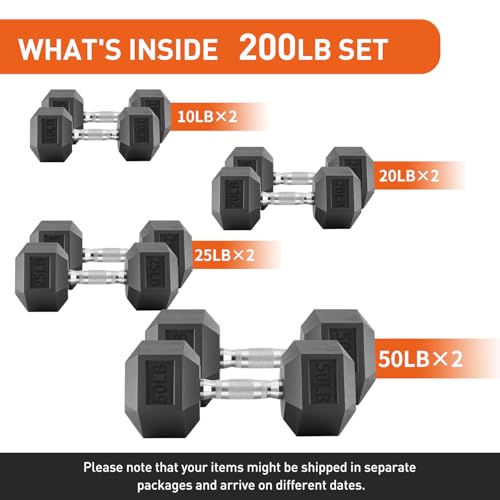 Dumbbells Set Rubber Hex Weights for Home Gym Durable Construction Convenient Storage Space Saving Design Complete Weight Set Barbell Coated for Exercise Training - style: 210 lb set