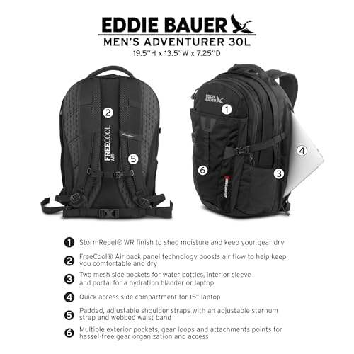 Eddie Bauer Adventurer Backpack with Organization Compartments and Hydration/Laptop Compatible Sleeve, Adventurer - Picante, 30L - color: Adventurer - Picante, size: 30L