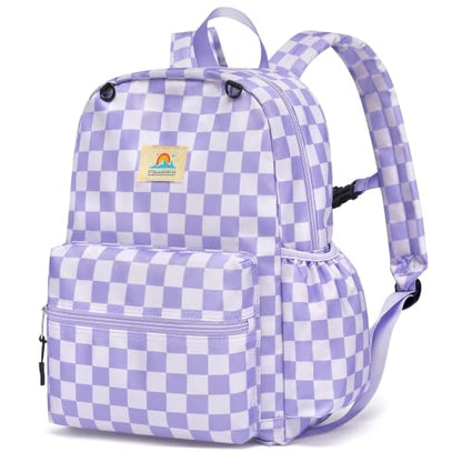 STEAMEDBUN Kids Backpack for Boys Girls 5-8, 15inch Girls Boys Backpacks Kindergarten - color: Light Purple Checkerboard, size: SMALL-15"H(fit folder)