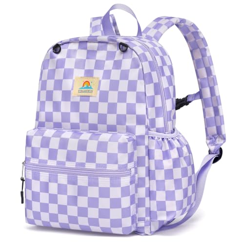 STEAMEDBUN Kids Backpack for Boys Girls 5-8, 15inch Girls Boys Backpacks Kindergarten - color: Light Purple Checkerboard, size: SMALL-15"H(fit folder)
