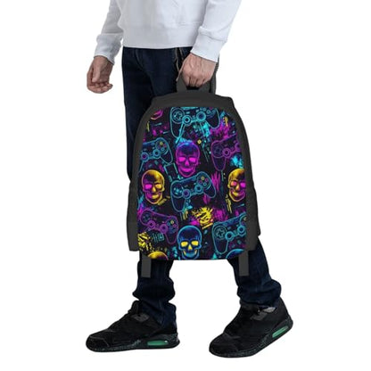 Ergonomic Padded Backpack Graffiti Skeleton Skull Video Gaming Colorful, Anti Theft Spacious Travel Daypack Sturdy Polyester Bag for Commute Gym Outdoor Leisure Use - color: Design (1325)
