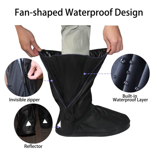 Waterproof Rain Boot Shoe Cover with Reflector Reusable & Foldable - color: Black, size: Medium