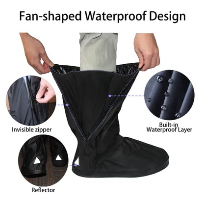 Waterproof Rain Boot Shoe Cover with Reflector Reusable & Foldable - color: Black, size: X-Large