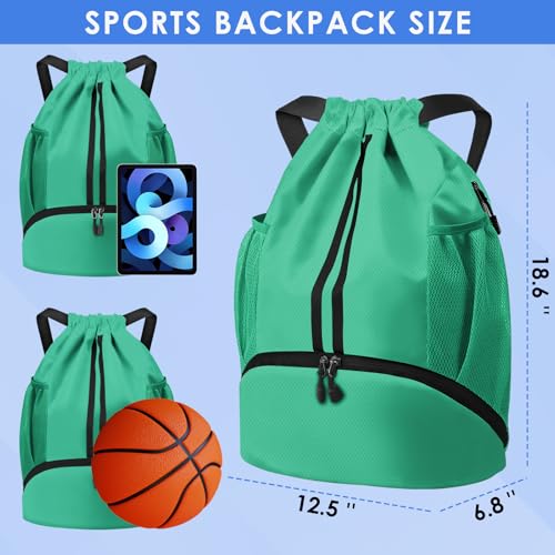BROTOU Soccer Bags, Football Backpack, Volleyball Bag, Drawstring Backpack - color: Light Green