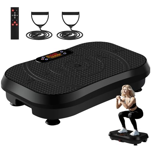 SoftGym Waver Vibration Plate Exercise Machine for Lymphatic Drainage Weight Loss,120 Speed Levels Vibrating Platform with Resistance Bands,Full-Body Workout Equipment for Muscle Activation - style: Slim- Deep Black