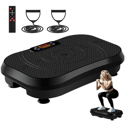 SoftGym Waver Vibration Plate Exercise Machine for Lymphatic Drainage Weight Loss,120 Speed Levels Vibrating Platform with Resistance Bands,Full-Body Workout Equipment for Muscle Activation - style: Slim- Deep Black