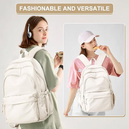 Casual Laptop Backpack for Women Men College Bookbag Waterproof Lightweight School Bag 15.6inch Laptop Daypack Large Capacity School Backpack for Teens Boys Girls (beige) - color: Beige