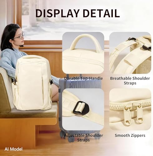 Travel Backpack for Women Men Carry on Backpack, Airline Approved Large Travel Bag Flight Approved Personal item, 15.6 Inch Laptop Backpack Casual Daypack for Weekender Business Hiking-WHITE - color: White