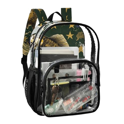 Big Fish Stars Camo Clear Backpack PVC Transparent Backpack Lightweight Book Bag Capacity Clear Bag for Kids Boys Girls - color: Forest Night Green
