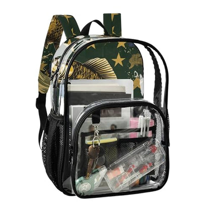 Big Fish Stars Camo Clear Backpack PVC Transparent Backpack Lightweight Book Bag Capacity Clear Bag for Kids Boys Girls - color: Forest Night Green
