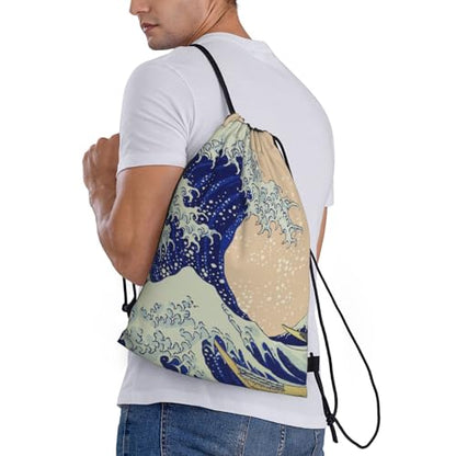 Gianlaima Japanese Kanagawa Ocean Great Wave Waves Drawstring Bags Backpack Sport Ball Bag Sport Gym Sack Drawstring Bag String Bag Yoga Dance Travel Bag For Men Women - color: Black14