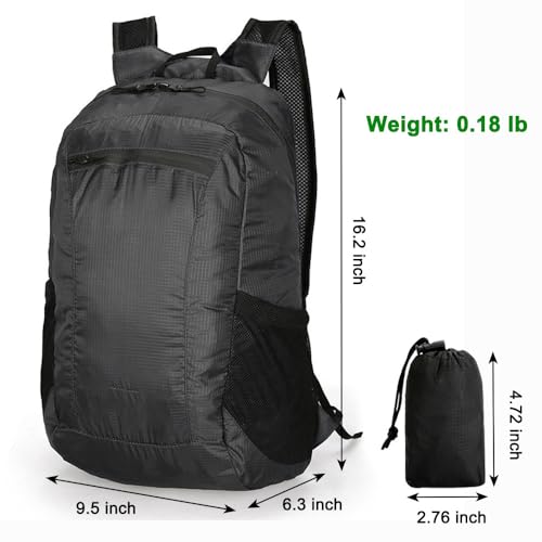 Foldable Daypack, Small Backpack, Hiking Backpack Daypack, Lightweight Waterproof Travel Packable Rucksack for Men and Women - color: Black