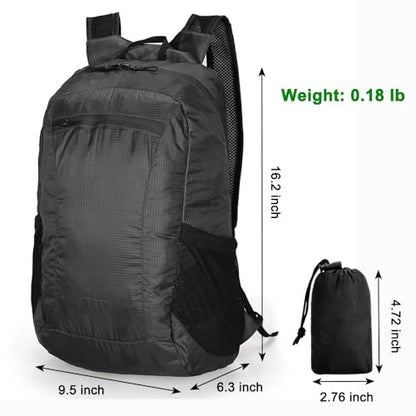 Foldable Daypack, Small Backpack, Hiking Backpack Daypack, Lightweight Waterproof Travel Packable Rucksack for Men and Women - color: Black