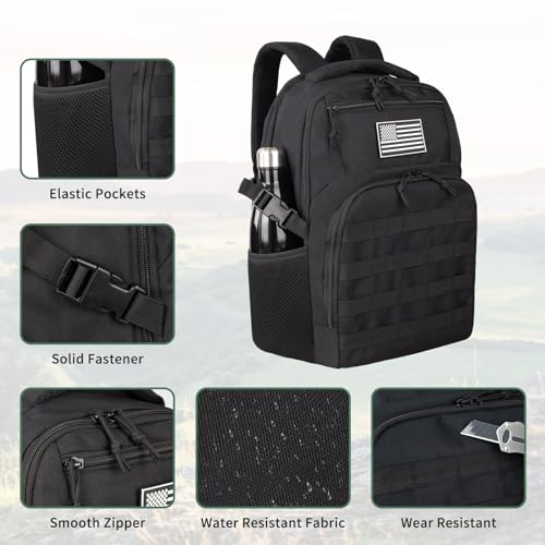 TBNBO Small Military Tactical Backpack for Men, Travel Hiking Black Backpack with Bottle Holder on Both Sides, 25L Laptop Backpack for Work, Men's Assault Bag Back Pack - color: 25lblack