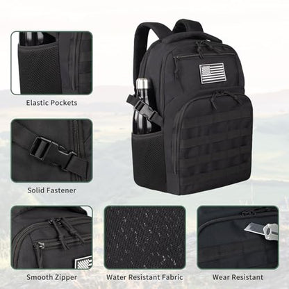 TBNBO Small Military Tactical Backpack for Men, Travel Hiking Black Backpack with Bottle Holder on Both Sides, 25L Laptop Backpack for Work, Men's Assault Bag Back Pack - color: 25lblack