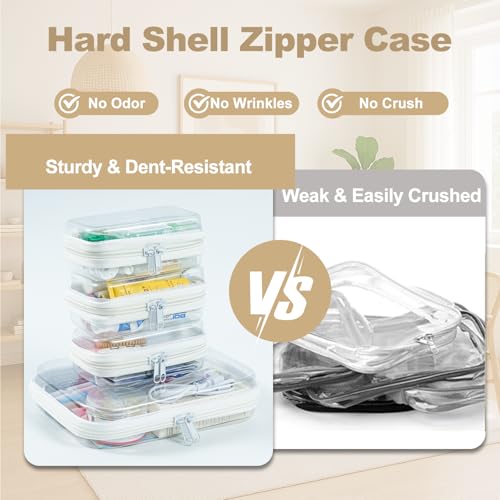 5 Pcs Clear Hard Shell Zipper Case for Diaper Bag and Tote Organization – Hard Clear Zipper Cases Travel Set for Keys, Wipes, Toiletries, Cables (3M+2XS) (M+3XS) - size: M+3XS