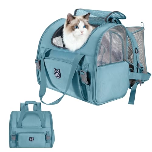 Lollimeow Expandable Cat Carrier Backpack for Large Cats - Airline Approved Pet Carrier Backpack for Small Dogs, Hiking & Travel, Waterproof with Breathable Mesh, 22lbs Capacity (Polar Blue, Large) - color: Polar Blue, size: 16.5"L x 10.2"W x 15.8"H