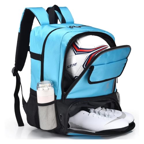 Youth Soccer Bag, Soccer Backpack with Ball Holder, Basketball Volleyball Football Handball Sports Backpack with Ball Compartment - color: Like Blue