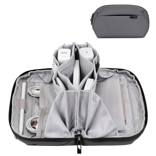 Electronics Cord Organizer Travel Case, Charger Pouch, Tech Accessories Carrying Bag (Dark Grey)