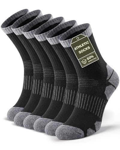 TANSTC Merino Wool Hiking Socks, Breathable Cushioned Running Socks, Moisture Wicking Anti-Blister for Men Women - 3 Pairs - color: Medium-black (3 Pairs), size: 10-12