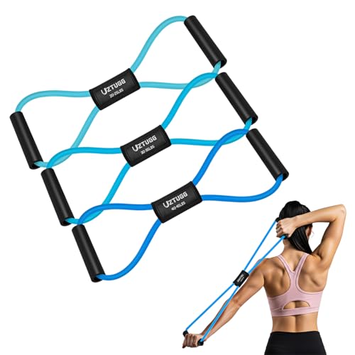 Figure 8 Resistance Bands for Arm, Back, 3 Level Latex Heavy Exercise Bands with Handles for Strength Training, Full Body Workout, Physical Therapy, Pilates, Yoga, Home Gym Equipment for Women - style: Blue
