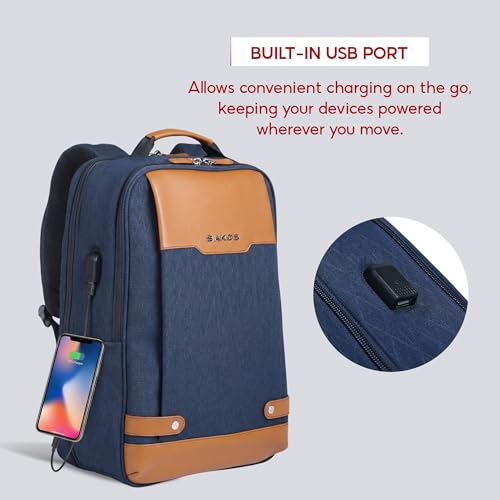 SAKOS Matura 15.6 inch Laptop Backpack with USB Charging Port, Professional Luggage Backpack Carry on Flight - TSA Approved, Water Resistant Backpack for Men & Women with Laptop Compartment - Blue - color: 1. Matura - Blue/Brown