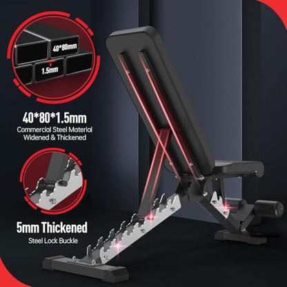 JOROTO Adjustable Weight Bench, 800LBS Workout Bench, Foldable Weight Bench for Home Gym, Flat Incline Decline for Sit Up Bench Press, 40LB Heavy Duty Build Strength Training Bench