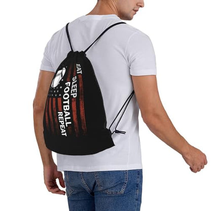 Eat Sleep Football Repeat Unisex Drawstring Backpack Bag Sport Gym Travel Swim Sackpack - color: Eat Sleep Football Repeat