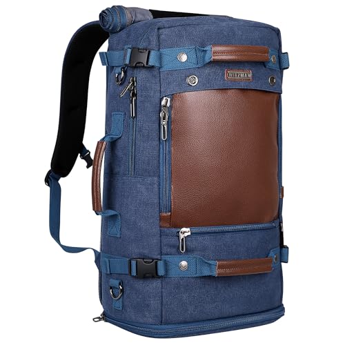 WITZMAN Travel Backpack for Men Women Carry on Luggage Backpack Canvas Rucksack Duffel bag with Shoe Compartment（A2021 big size Blue） - color: 22.5 Inch Blue