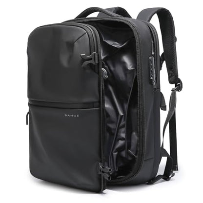 BANGE Travel Backpack with Vacuum Pocket and TSA lock version can hold 15.6 inch Laptop suitable Overnight Flight Approved Anti-theft Bag - color: Black With Air Pump