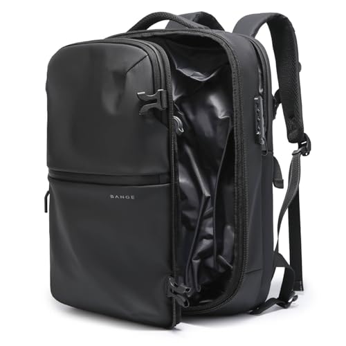 BANGE Travel Backpack with Vacuum Pocket and TSA lock version can hold 15.6 inch Laptop suitable Overnight Flight Approved Anti-theft Bag - color: Black With Air Pump