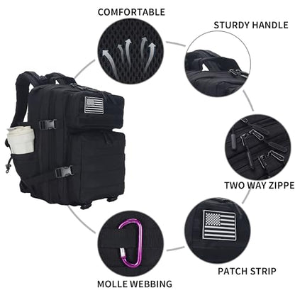 Lovelinks21 25L Tactical Backpack for Men and Women Military Backpack Small Assault Pack Molle Backpack Bug Out Bag Travel Rucksack Daypack (Black) - color: Black