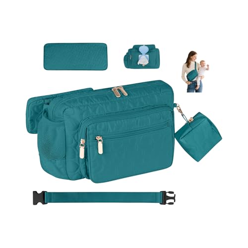 Rexmore Puffer Quilted Fanny Pack Diaper Bag for Mom - Women‘s Compact Crossbody Purse with Portable Changing Pad & Wipes Pouch, Travel & Quick Errand Baby Essentials Organizer (Dark Green) - color: Dark Green