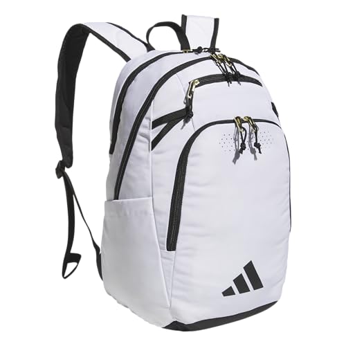 adidas Defender 5 Backpack for Sports, Gym, School and Travel, 33L, White/Gold Metallic/Black, OSFA - color: White/Gold Metallic/Black
