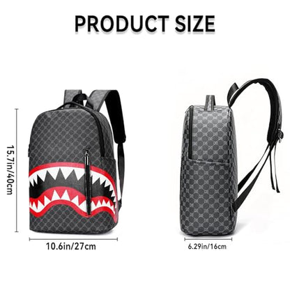 Fashion plaid backpack, lightweight commuting bag, shark mouth design, durable leather material suitable for work commuting (B2) - color: B2