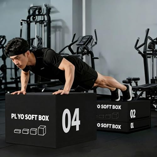 LICOME 4-in-1 Foam Jumping Exercise Box Plyo For Home Gym Non-slip PU Leather Cover For Workouts Training Strength - size: 2