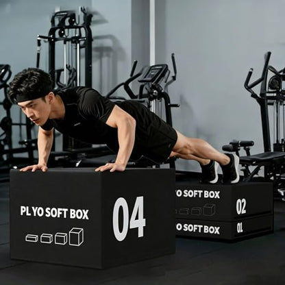 LICOME 4-in-1 Foam Jumping Exercise Box Plyo For Home Gym Non-slip PU Leather Cover For Workouts Training Strength - size: 3