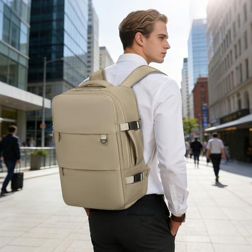 Travel Backpack for Men Women, 35L Laptop Backpack W/Shoe Compartment, Water Resistant Flight Approved Fits 15.6-inch Laptop, Khaki - color: Khaki