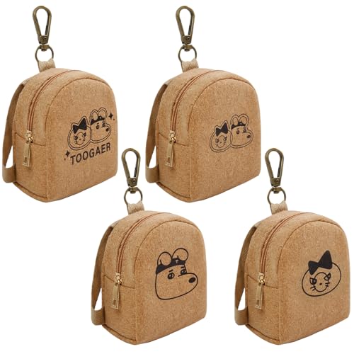 AIBFRID 4Pcs Mini Backpack Keychain,Cute Cosmetic Bag for Women,PU Leather Makeup Bag Key Pocket Lipstick Bag Card Holder Data Cable Organizer Zipper Pouch (Brown Kraft Paper) - color: Brown Kraft Paper