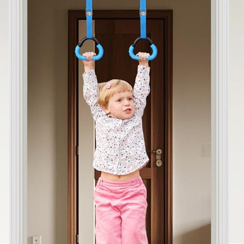 2 Pairs Training Rings Set with Adjustable 1m Straps, Blue and Red Pull-up Rings for Strength and Grip Development, Fitness Equipment for and Boys Indoor Use