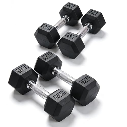 Dumbbells Set Rubber Hex Weights for Home Gym Durable Construction Convenient Storage Space Saving Design Complete Weight Set Barbell Coated for Exercise Training - style: 190 lb set