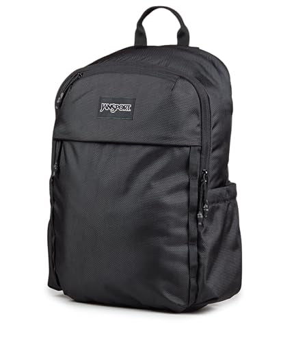 JanSport Venture Daypack – Travel Pack With Large Main Compartment, Padded Laptop Sleeve, Dual Water Bottle Pockets, and Attachment Buckles, Black - color: Black, style: Venture Daypack
