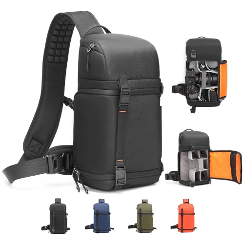 Camera Sling Bag, Crossbody Shoulder Bag for Canon, Nikon, Sony, Fuji DSLR/SLR/Mirrorless Cameras, Photographer Photography Bag (Elegant Black) - color: Elegant Black