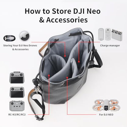 CQT Drawstring Osmo Action 6 5 4 pro 360 Mini 3 4 Pro Bag, Drone PU Crossbody shoulder Bag Pouch Handbag Waterproof Storage Bag for DJI Mavic MINI 4 3 PRO 2 SE 4K and NEO 2 Drone Accessories (Black) - color: Black