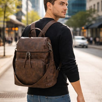Anti-Theft Backpack Purse for Women, Convertible 3-in-1 Vegan Leather Backpack with Hidden Zipper, Adjustable Shoulder & Crossbody Bag for Travel and Daily Commute - color: B Two Toned Coffee