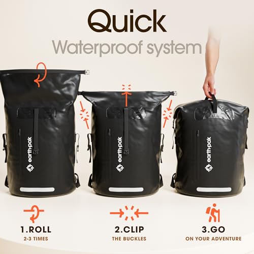 Earth Pak Waterproof Backpack - Heavy Duty Hiking Backpack - Roll-Top Closure Bag - Cushioned Dry Bag Waterproof Phone Case - color: Black, size: 85L