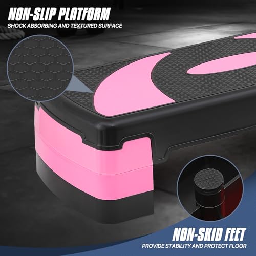 MADOG Aerobics Stepper Platform with 4/6/8 inch Height Stackable Risers - color: Black/Pink, size: 31-Inch